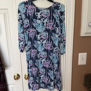 Lilly Pulitzer Navy Floral Chandelier-Print Long-Sleeve Shift Dress